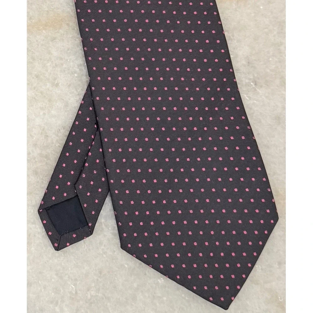 Brooks Brothers Makers Silk Tie‎ Black Pink Micro Dot Hand Made USA Italy Fabric